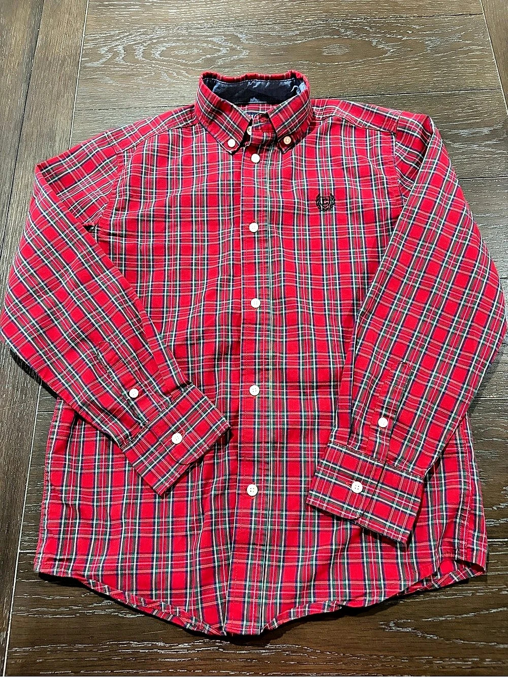Chaps Youth Plaid Button Down in Red Size Medium